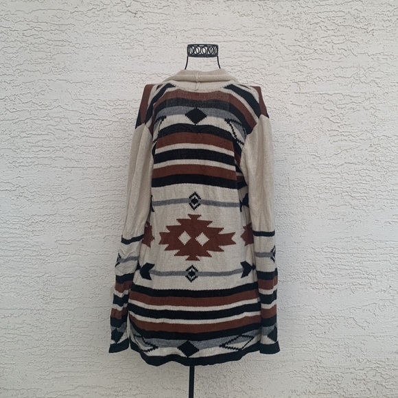 BB Dakota Aztec Santa Fe Wool Blend Open Front Sweater Cardigan - Picture 7 of 9